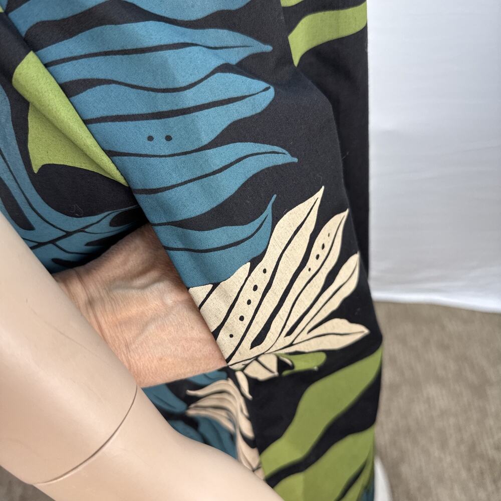 Bishop St Vintage Hawaiian Dress Size L Black Tropical Floral Short Tulip Sleeve - Picture 7 of 9
